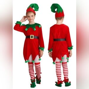 Festive Green and Red Elf Costume for Kids Sz: 120cm = 5T NWOT
